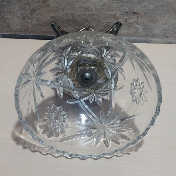 Vintage Clear Glass Compote Dish Metal Base Stand - Picture 4 of 12